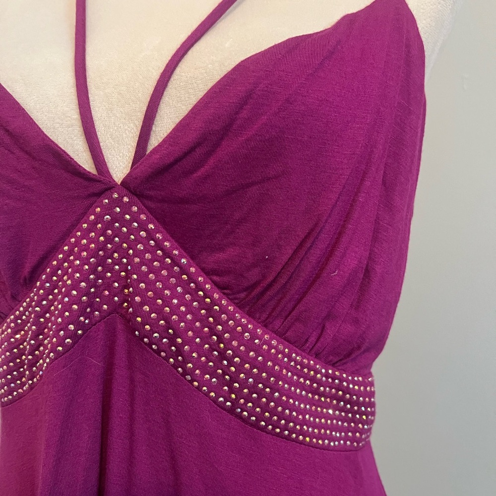 VENUS Asymmetrical Purple Dress with Strappy Neckline - Picture 4 of 5